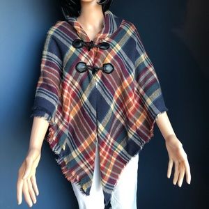 Women’s MIX-IT Burgundy Plaid Shawl Poncho NWT